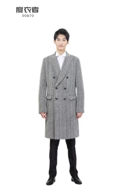 男士灰色人字纹时尚大衣